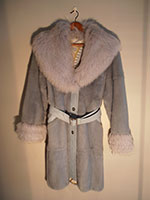 Ice blue mink coat with fox collar and cuffs