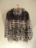 Grey mink jacket with feathered silver fox and hood - Approx size: S/M - Price: £4,290 (Ref C323)