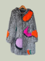 Knitted multi coloured fox coat