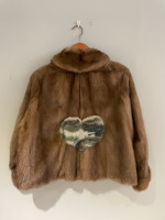 Caramel mink jacket with camo fox heart