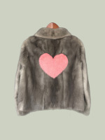 Grey Mink jacket with pink heart