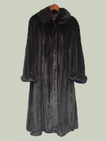 Saga super long mahogany mink coat with detachable hood